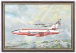 S Thorogood, oil on board, 'Hunter' aircraft. Signed (lower left), 59.5cm x 90cm, framed, 67.