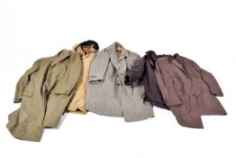 Five assorted gentlemen's overcoats.