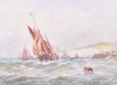Robert Malcolm Lloyd, watercolour, boats in a choppy sea.