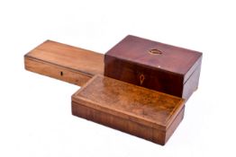 A Georgian mahogany box having hinged cover, together with two others boxes.