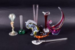 A small group of assorted mid-century glass items. Including a donkey and a spoon, etc.