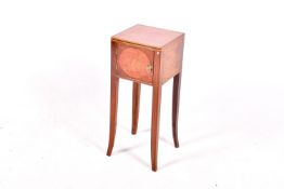Mahogany pot cupboard raised on slender outswept supports (19th century and later elements).