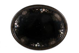 A large Victorian papier mache and lacquer oval tray.