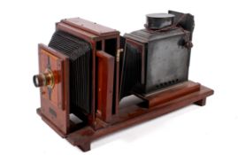 A Victorian mahogany magic lantern and slides. The 'British' lantern by Josiah T.