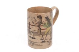 A circa 1800 pugilist 'Humphrys and Mendoza' transfer printed mug.