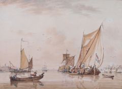 A 19th century watercolour of a harbour scene. Unsigned, 24.5cm x 31.5cm, framed and glazed, 35.