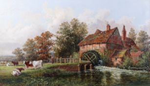 Walter Reeves (active late 19th century), oil on canvas, 'The Watermill'.