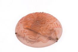 A French Art Deco peach glass plafonnier.