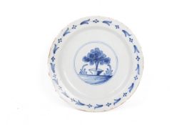 An 18th century English blue and white delftware plate.