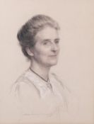 Gertrude Demain Hammond (British, 1862-1953), chalk on paper, a portrait of a smiling lady.