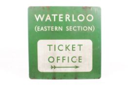 A vintage enamel 'Waterloo' railway sign.