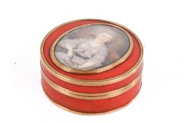 An 18th century yellow metal mounted tortoise shell trinket box.
