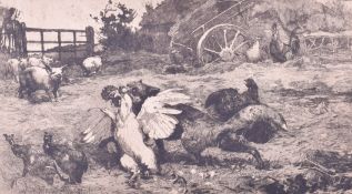 Alfred William Strutt (1856-1924) - 'Fox in the farm yard', signed engraving.