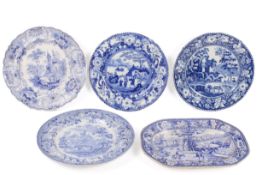 Five 19th century pearlware plates.