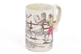 A circa 1800 Staffordshire pugulist 'Humphrys and Mendoza' transfer printed mug.
