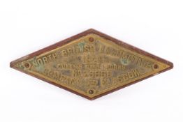 A 20th century 'North British Locomotive Company Ltd' brass name plate.