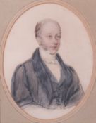 A 19th century pencil and watercolour portrait of a gentleman. Unsigned, in an oval mount, 23.