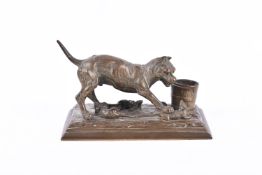 A 20th century bronze model of a ratter dog. On a stepped rectangular base, unsigned, height 11.