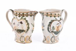 A near pair of late 18th century Prattware jugs.