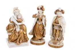 Three early 20th century porcelain and gilt painted figures.