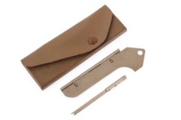 A Leitz ABLON film trimming guide and ABCOO trimmer, with a leather case.