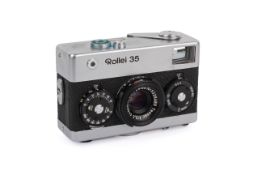 A Rollei 35 35mm Viewfinder Camera. Chrome. 'Made in Singapore'. With a Carl Zeiss 40mm f3.