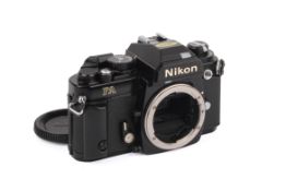 A Nikon FA 35mm SLR Camera Body. Black, Serial number 5328209. Untested.