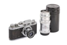 A KMZ Zorki 1d 35mm Rangefinder Camera Outfit. Chrome. 1955. Serial number 5567634.