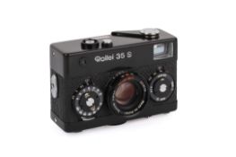 A Rollei 35 S 35mm Viewfinder Camera. Black. 'Made in Singapore'. With a Rollei 40mm f2.