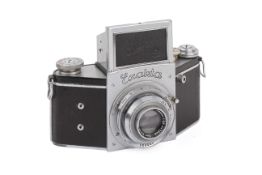 An Ihagee Exakta Mod.C VP SLR Camera. Chrome. Serial number 489691. With a Carl Zeiss Jena 75mm f3.