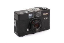 A Rollei B35 35mm Viewfinder Camera. Black. 'Made in Singapore'. With a Rollei 40mm f3.