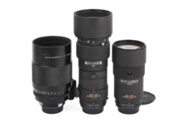 Three Nikon F-mount Tele Photo lenses. To include an AF Nikkor 180mm f2.