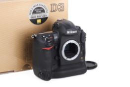 A Nikon D3 Digital SLR Camera Body. With makers box. Powers on, shutter working.
