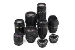 A collection of Nikon F-mount AF lenses. To include an AF Nikkor 75-300mm f4.5-5.