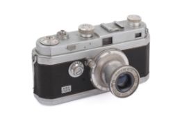 An OPL Foca PF3 Star 35mm Rangefinder Camera. Serial number 37.450 B. With an Oplar 50mm f3.5 lens.