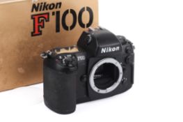 A Nikon F100 35mm SLR Camera Body, Black. Serial number 2022607.