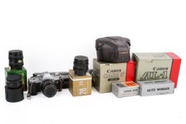 A vintage Canon AL-1 QF SLR 35mm film camera outfit. S/n 1192055, with Canon FD 50mm 1:1.
