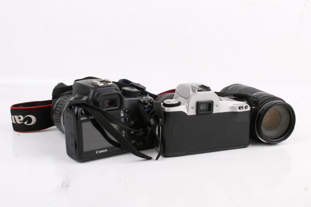 Two Canon SLR cameras and three lenses. - Image 2 of 3