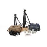 A collection of cameras and equipment.