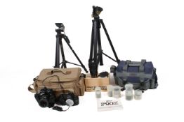 A collection of cameras and equipment.
