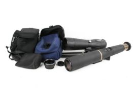 Two assorted spotting scopes. Consisting of a Zennox 20-60x60 and a Harrier 15X-60X, 60mm, etc.