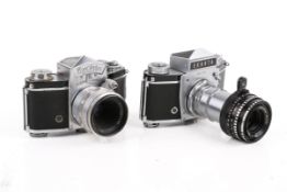 Two vintage Elekta Varex film cameras. Consisting of Varex II a and II b, one with Jena T 1:2.