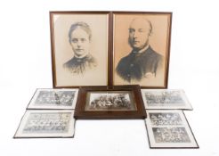 A collection of assorted vintage photographs, mostly group shots.