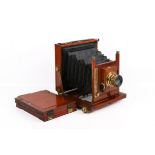 Victorian/Edwardian mahogany and brass field plate camera labelled Thorton Pickard.