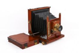 Victorian/Edwardian mahogany and brass field plate camera labelled Thorton Pickard.