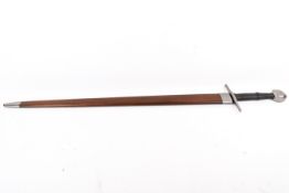 Handcrafted replica broad sword with wooden scabbard