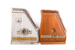 Two assorted vinatge harp zithers.