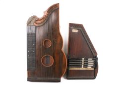 Two early 20th century rosewood zither / autoharp musical stringed instruments.