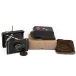 A circa 1920 Plaubel Makina II strutfolding bellows film cameras.