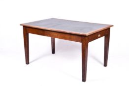 A circa 1940s oak library style table with painted inset top.